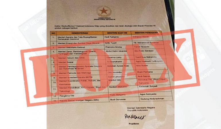 Beredar Daftar Reshuffle Pratikno Hoax