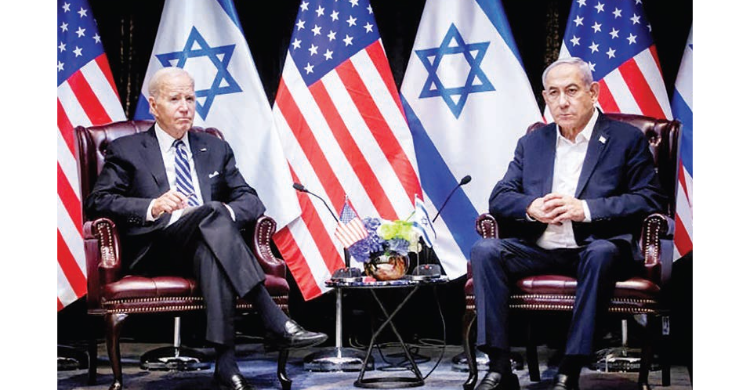 Presiden Joe Biden (kiri) bertemu PM Israel Benjamin Netanyahu saat membahas perang Gaza di Tel Aviv, 18 Oktober lalu. Foto: WHITE HOUSE POOL / VIA REUTERS