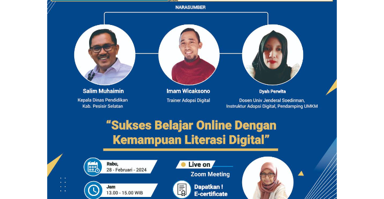 Flyer webinar literasi digital yang digelar Kemenkominfo bersama Dinas Pendidikan dan Kebudayaan Sumatera Barat, di Kabupaten Pesisir Selatan, Rabu (28/2). (Foto: Istimewa)