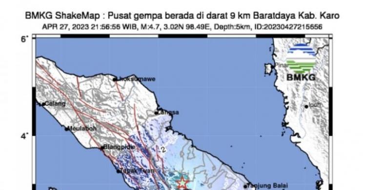 Gempa Darat M4 7 Guncang Kabupaten Karo Kedalaman 5 Km