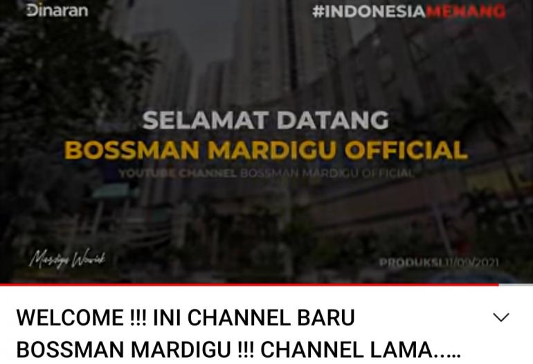 Akun Youtube Bossman Ditutup, Mardigu Bikin Baru Lagi