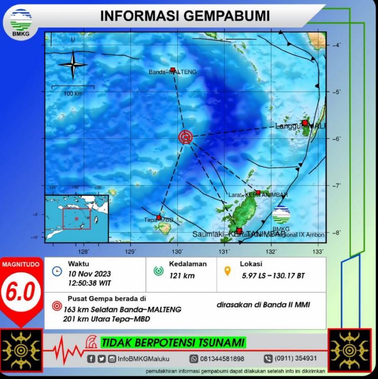 Gempa Magnitudo 6 Guncang Laut Banda, Maluku Tengah, Tidak Berpotensi ...