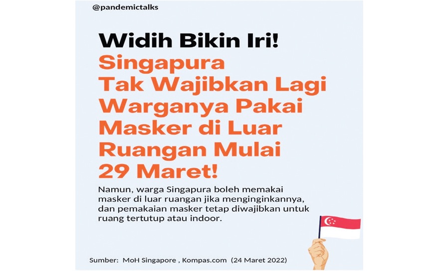 Singapura, akan menghapus kewajiban pemakaian masker di luar ruangan