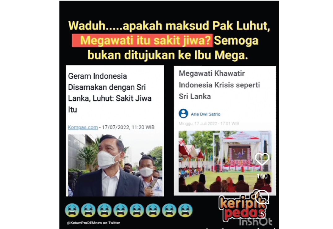 pernyataan Luhut dan menyandingkannya dengan pernyataan Ketua Umum PDI Perjuangan Megawati Soekarno Putri